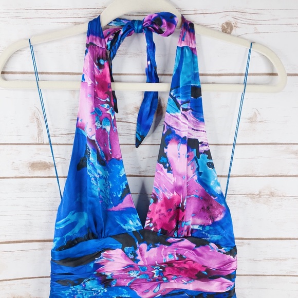 Adrianna Papell floral silk fit flare halter dress - Picture 4 of 8